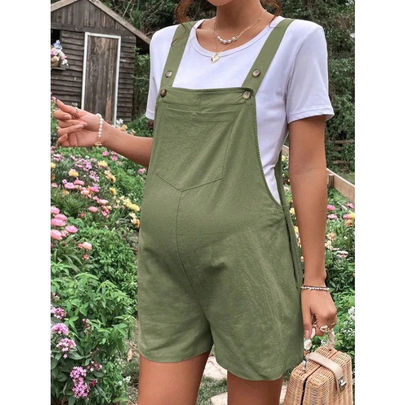 Solid Color Comfortable Casual Strap Europe and America New Hot Selling Pregnant Women Adjust The Waist Jumpsuit Shorts