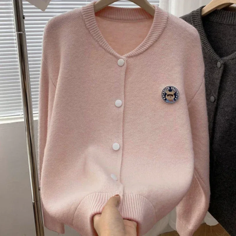 Women's Sweater Kawaii Cardigan Knit Tops for Woman Cute Embroidered Off White Anime Jumper Long Sleeve Fashion 2024 Warm Modern