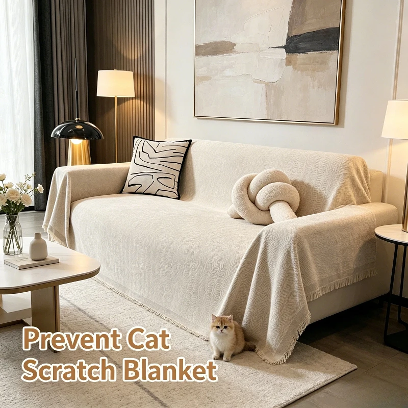 Sofa Cover With Anti Cat Scratch And Anti Slip Sofa Blanket Design With Herringbone Pattern 3-Seater Sofa Cover Complete Set