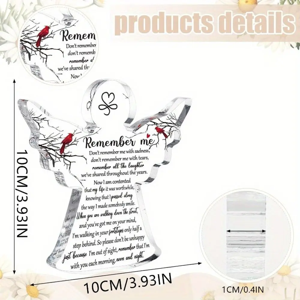 Bereavement Gift Angel Red Cardinal Acrylic Memorial Gift Sympathy Table Decor Remember Me Grieving Gift Sympathy Gift for Loss of Loved One Remembrance Decor
