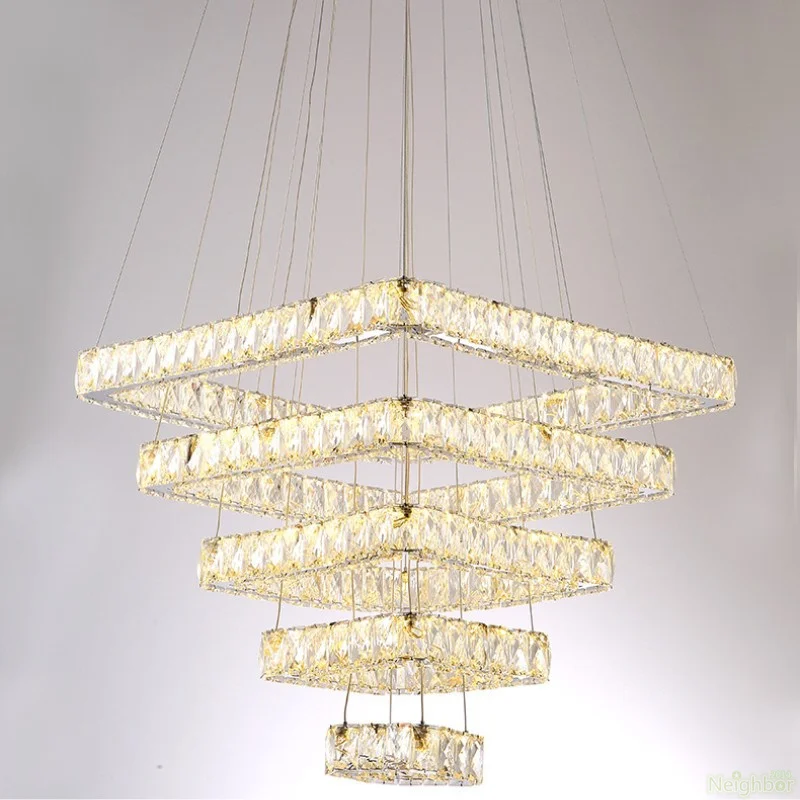 Multilayer Square Crystal Chandelier LED Pendant Lights Hanging Ceiling Suspension Lamp For Bedroom Restaurant Living room House