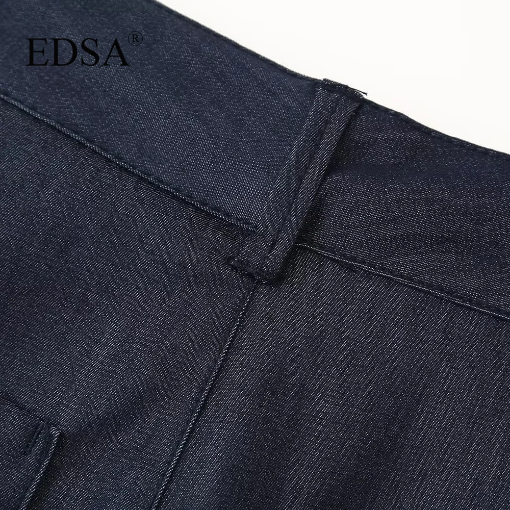 EDSA Women Fashion High Waist Culotte Trousers for Casual Female Pockets Zip Fly Long Pants Streetwear