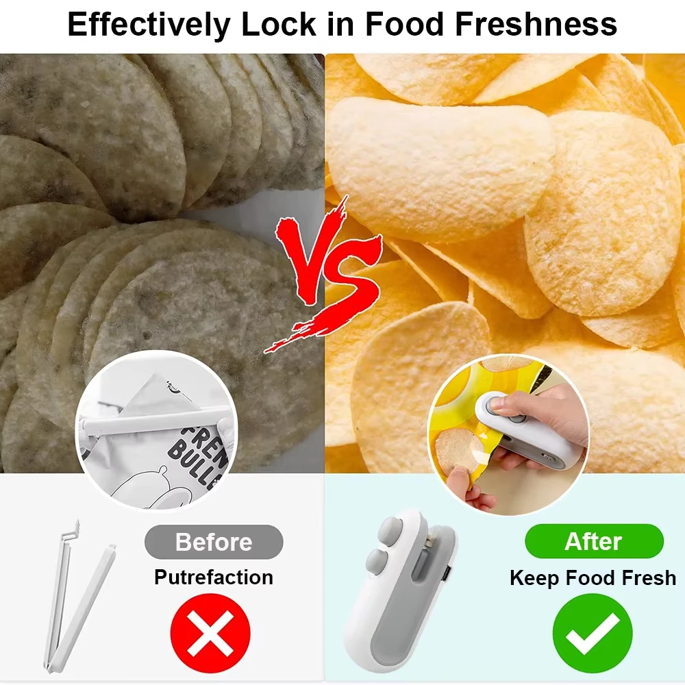 2pcs Mini Snack Bag Sealing Machine, Portable Heat Sealer Handheld Plastic Bag Sealer for Food Storage Snack Bags