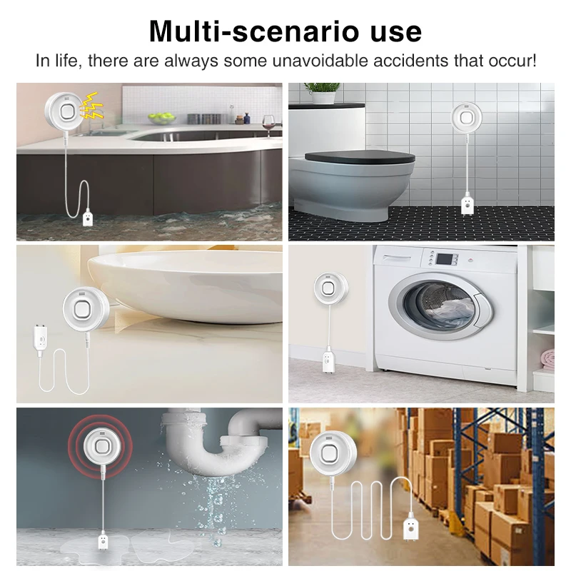 كاشف إنذار تسرب المياه، مستشعر المياه تنبيه بصوت عال 100 ديسيبل، مقاوم للماء IP55، سهل التركيب لفيضانات الطابق السفلي المنزلية بدون ذكي