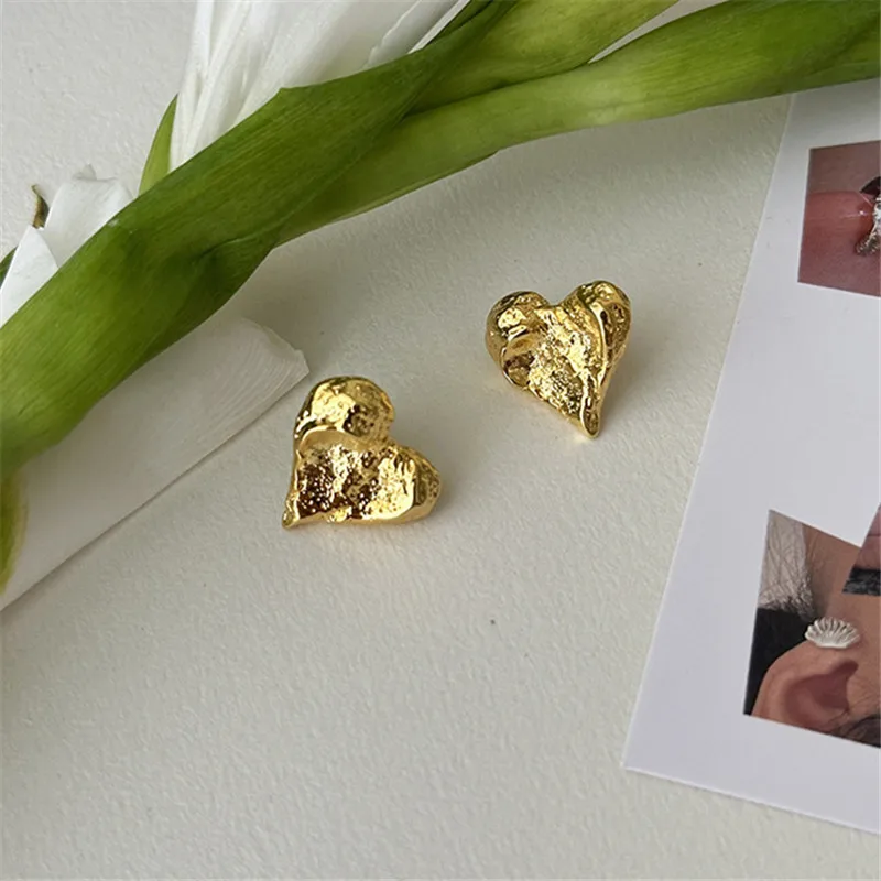 Orecchino a bottone con cuore d\'amore irregolare placcato argento 925 per le donne regalo di gioielli da sposa con parte Punk eh1024