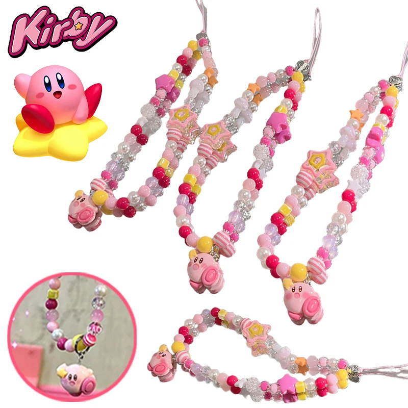 

Kirby Cartoon Phone Chain Anime DIY Handmade Sweet Beads Pendant Lanyard Phone Accessories Decoration Phone Strap Girls Gifts