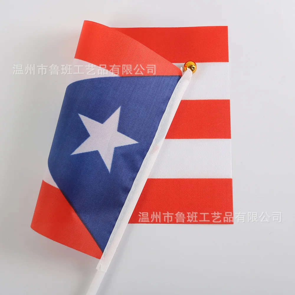 TIKI FLAG Puerto Rico hand flag 14x21cm Polyester Fade-Resistance Puerto Rico Hand Waving Flag with Plastic Flagpole for Events