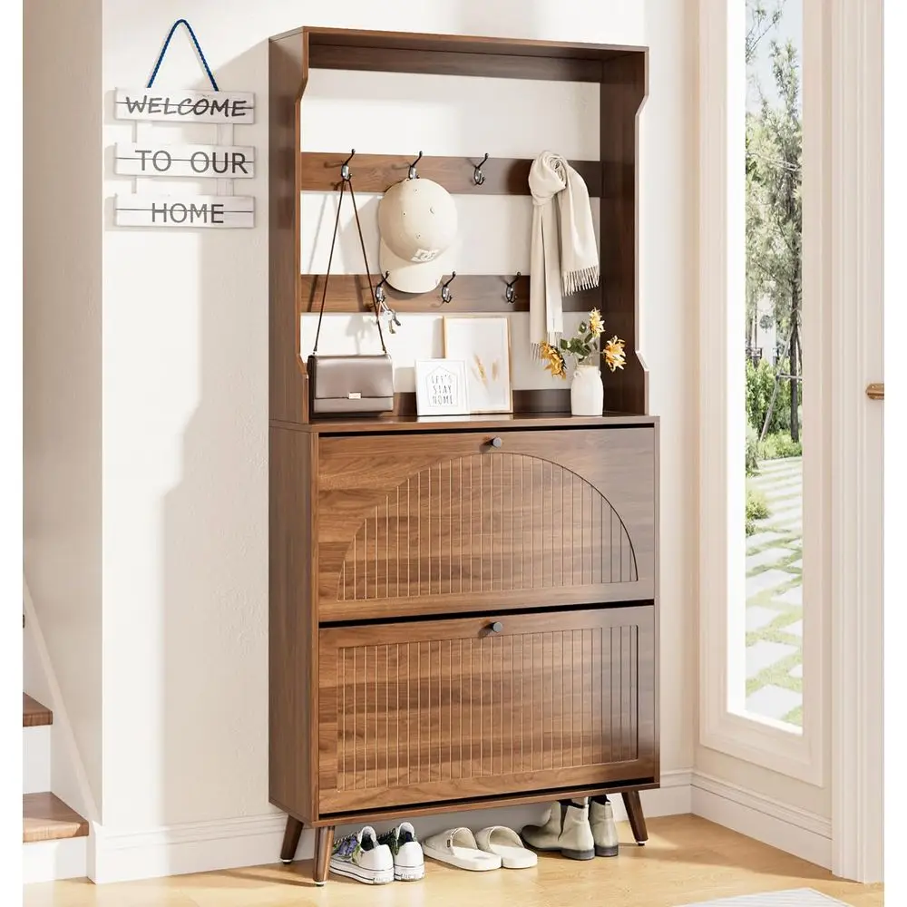 

Shoe Cabinet or Entryway with 2 lip Ders & Coat Rack, Narrow Hidden Shoe Storage Cabinet with luted Panel, 2-in-1 Hall Tree