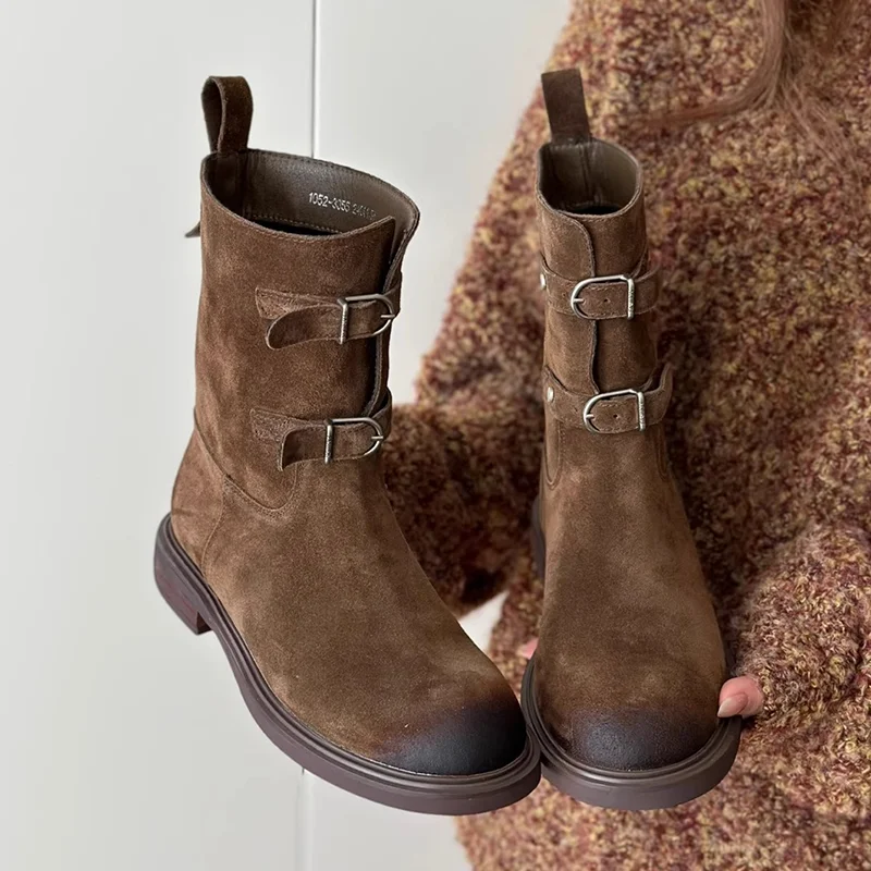 

Women's Ankle Boots Flats Designer Suede Winter Shoes 2025 Fashion Walking Gothic Boots New Trend Chelsea Dress Cozy Mujer Botas