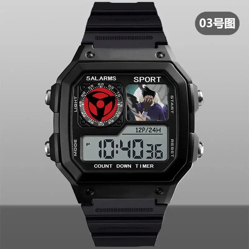 Naruto Watch Sasuke Obito Uchiha Madara Cartoon Anime Men and Women Students Electronic Watch Alarm Clock Chronograph Watch Gift