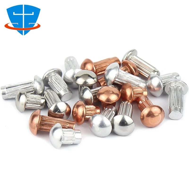 

GB827 M2 M2.5 M3 M4 Stainless Steel Copper Aluminum Button Round Head Knurled Shank Solid Rivet for Label Name Plate Trademark