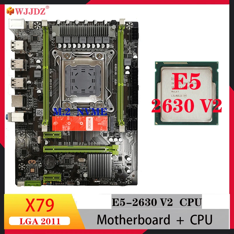 WJJDZ X79 pro motherboard kit xeon e5 2630 V2, set ram cpu lga 2011 ddr3 M.2 NVME SATA untuk pc gamer