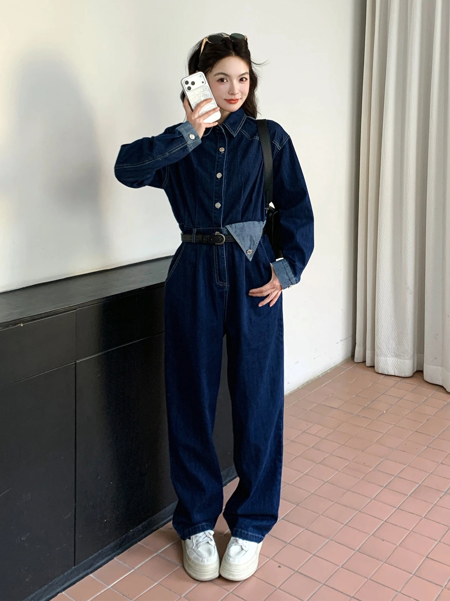 

Retro Denim Jumpsuit Women's Spring 2026 New Sle Sweet And Sal Waist a Slimming One-Piece Suit Commute ket Detail