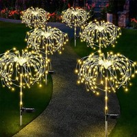 1PC/2PC 90/120/150/180/200LED Solar Fireworks Ground Plug in Light,Used for Holiday,Courtyard,Balcony,Flower Bed Decoration