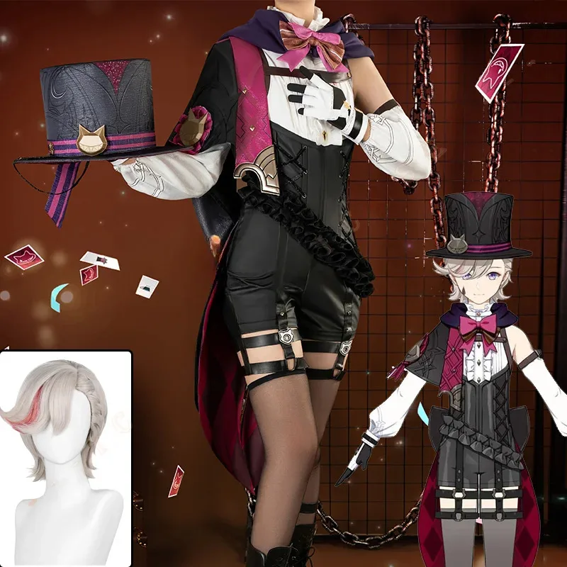 

Genshin Impact Lyney Косплей Костюм Парик Униформа Фонтейн Волшебник Пиро Шляпа Линетт Хэллоуин Вечеринка Женщины Мужчины Аксессуары