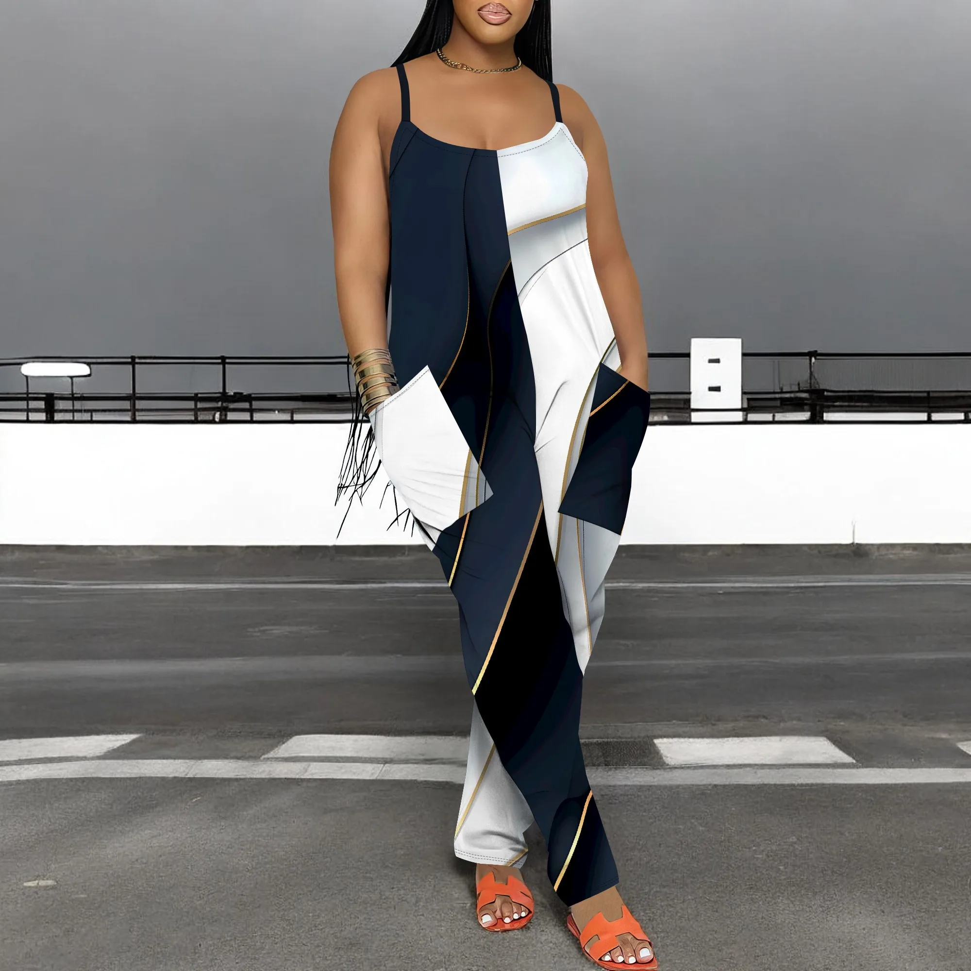 

Floral Print Jumpsuit for Women Casual Summer Outfit Sleeveless Spaghetti Strap Wide Leg Style