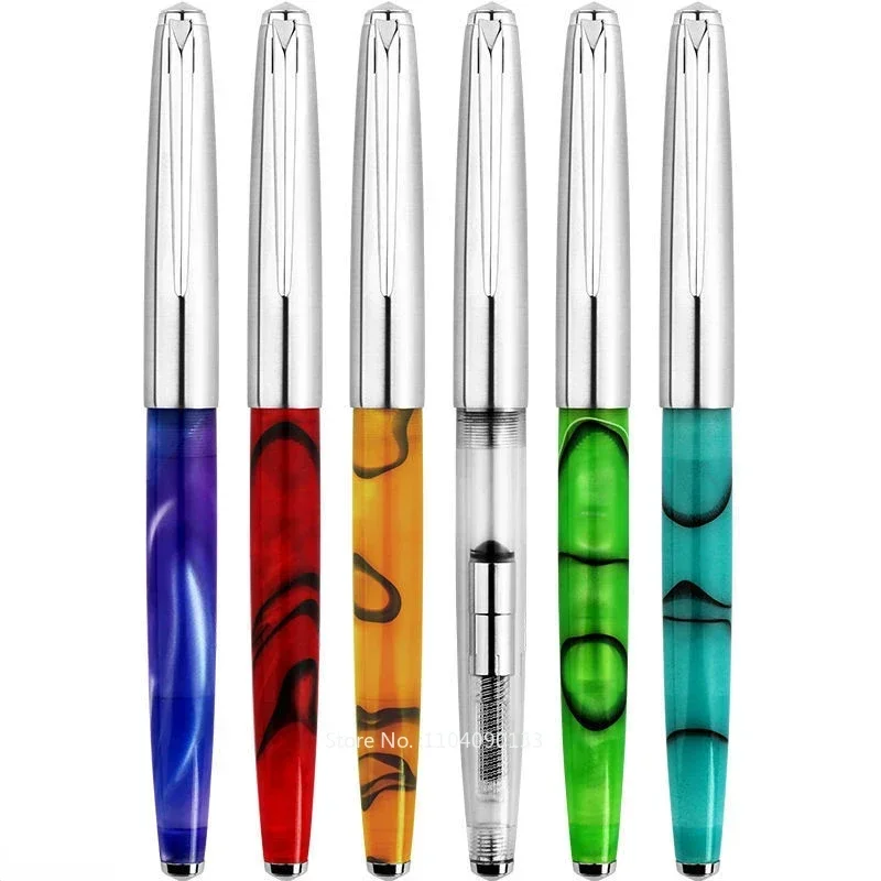Hot New Majohn 101 Transparent Imported Colored Resin Fountain Pen F 0.5mm Nib Ink Pen Writing Mb Luxury Office Supplies Station