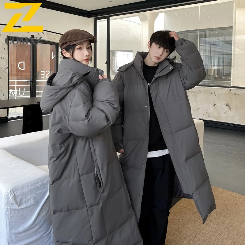 COMXZ Men's Winter Jacket New Hong Kong Trendy Brand Loose Long Thick Warm Skiing Puffer Jacket Snowy Cold-Resistant Down Jacket