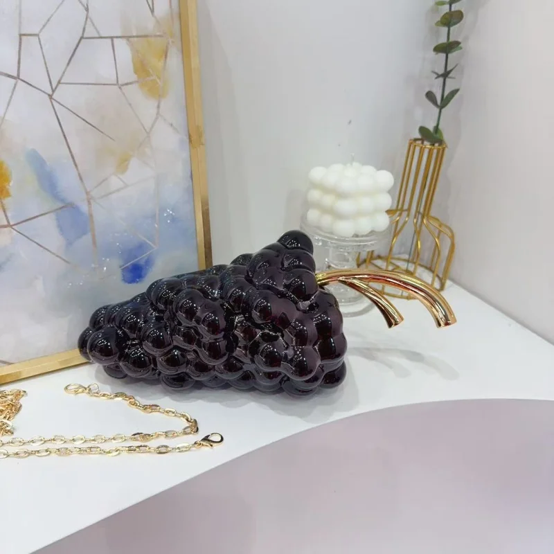 

Grape Shaped Handbag Women's Fashion Chain Shoulder Bag Wedding Bride Clutch Purse Lady Acrylic Novel Design Banquet Accessory