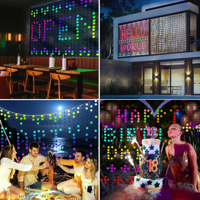 400LEDs Smart Curtain Lights App Control LED String RGB Fairy Lights USB DIY Text Pattern Music Change Display Party Room Decor