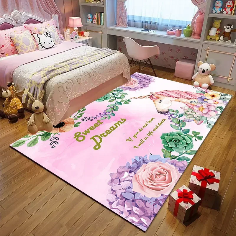 Cartoon 3D Printing Large Carpets For Living Room Bedroom decor carpet Kids Play Area Rugs Child Crawl Mats Pink Girl Room Rug