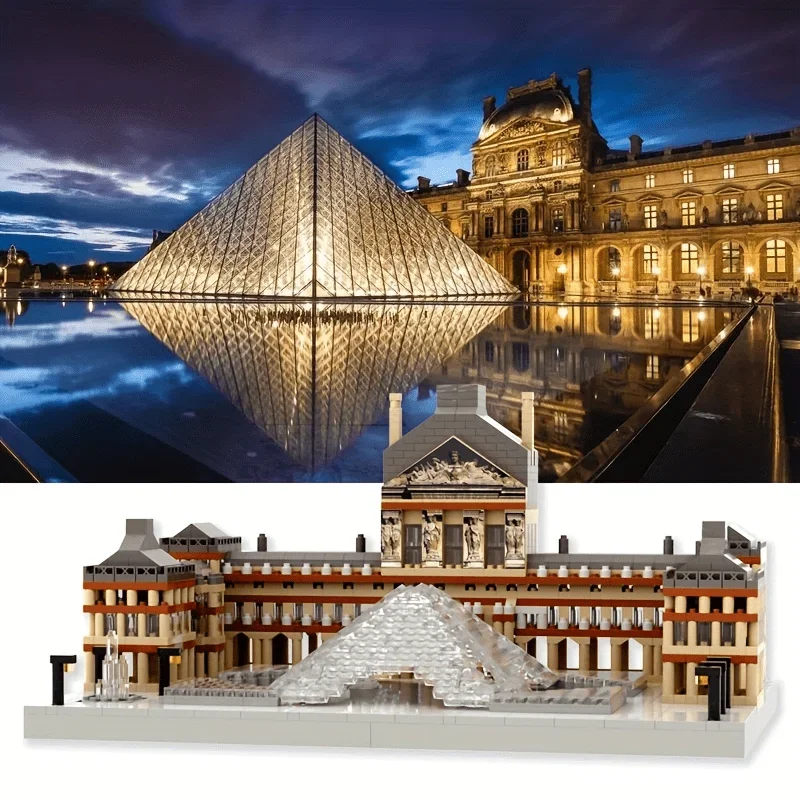3377PCS Louvre Museum Micro Mini Bouwsteenset Iconische Kunstgalerie Bakstenen Model Prachtige detaillering Hoogwaardig materiaal
