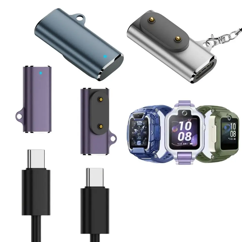 Type-C Female to 2 Pin Watch Charger Converter with Indicator Light Safe Magnetic Charging Adapter for Huawei Band 10/9/8/Fit3
