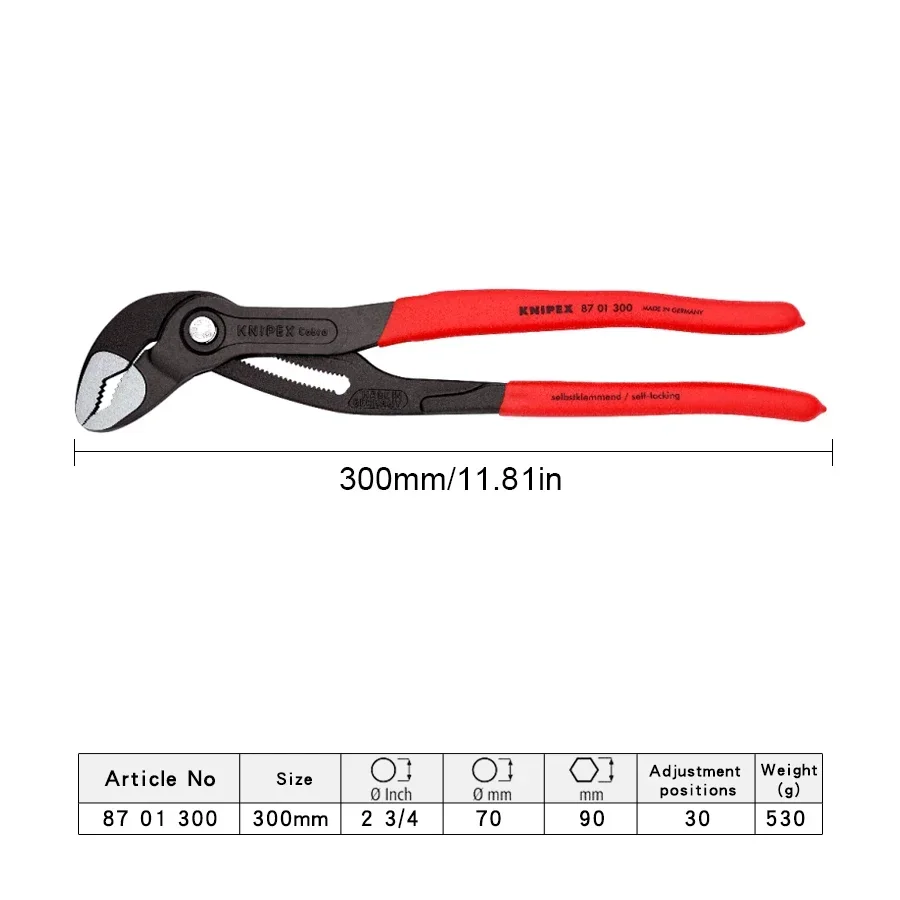 KNIPEX  8701300 TOOL High-Tech Cobra Water Pump Pliers Adjustment Blend Ergonomic Plier  tools