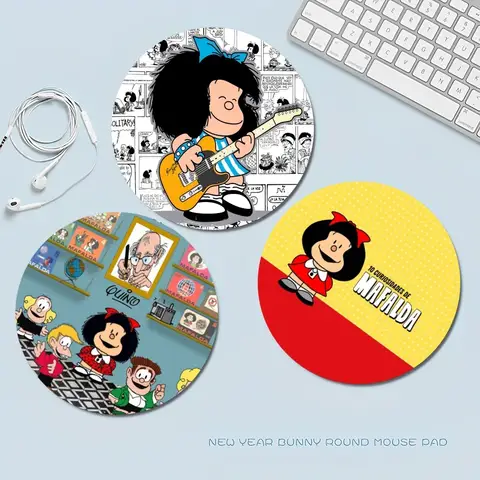 Mafalda 작은 라운드 사무실 학생 게임 패드, 두꺼운 쓰기 패드, 미끄럼 방지 쿠션 마우스 패드, 책상 놀이 매트