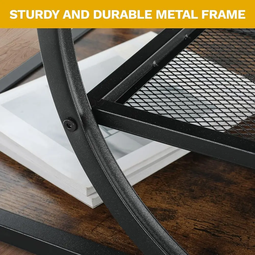 Industrial Style 5-Tier Rectangular Coffee Table with Storage Shelf, Brown Wooden Centerpiece for Living & Reception Rooms