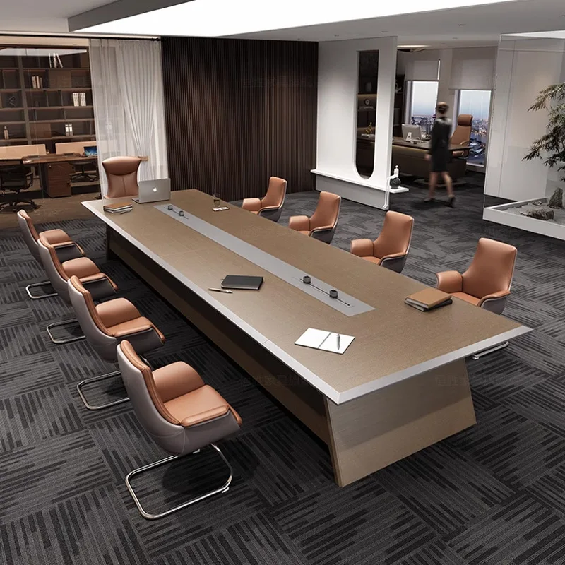 Modern Rectangle Eco-Friendly Durable Conference Table Wooden Boardroom Meeting Desk With Slab Legs Panel Design