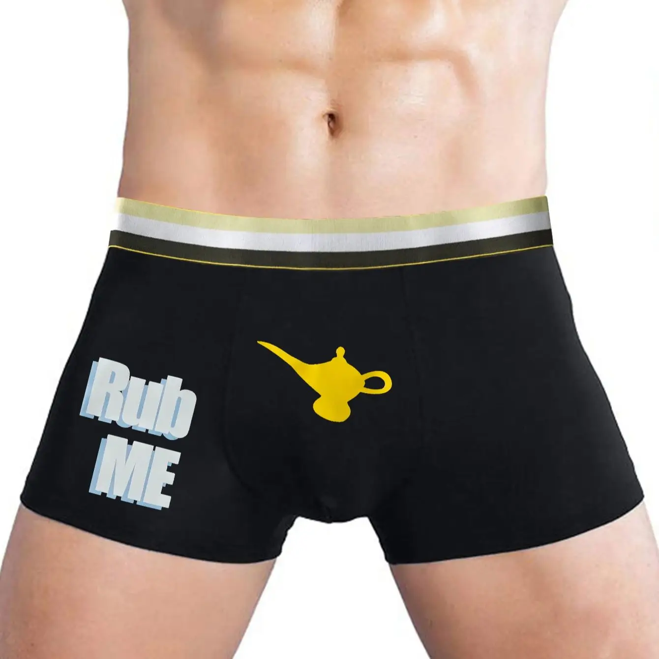 Men Sexy Underpants with Rub Me Hot Stuff Print Underwear Breathable Boxer Briefs Short