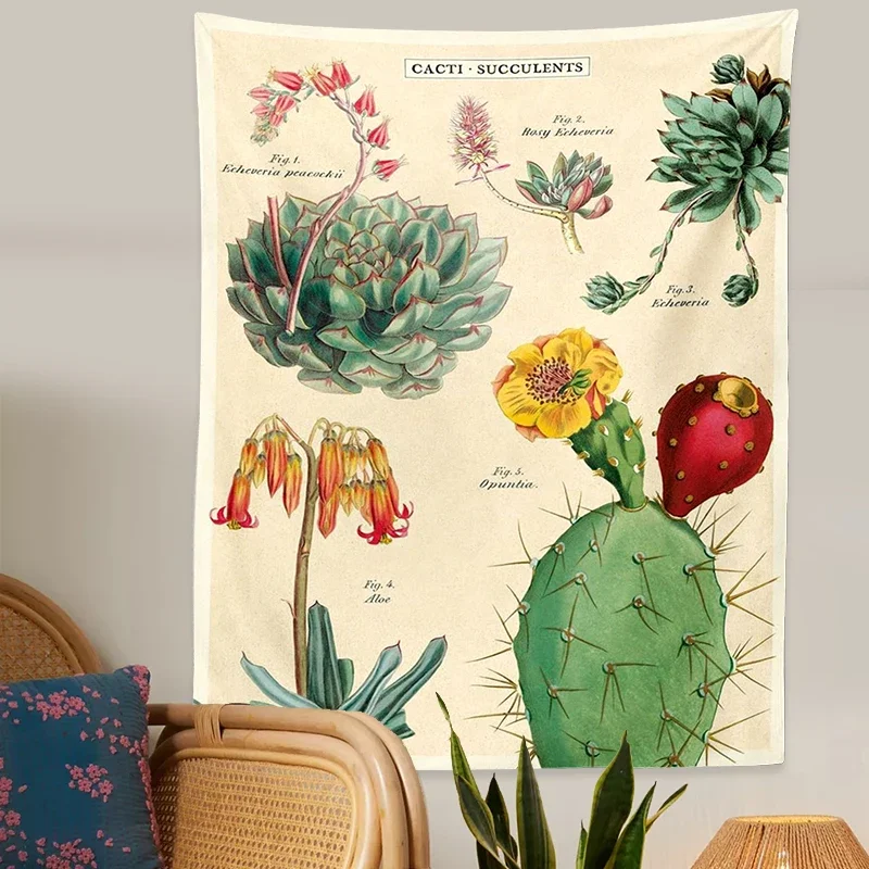 Cactus Tapestry Wall Hanging Trippy Botanicals Green Watercolor Print Nature Large Tablecloth Wall Tapestry Bedroom Home Dorm