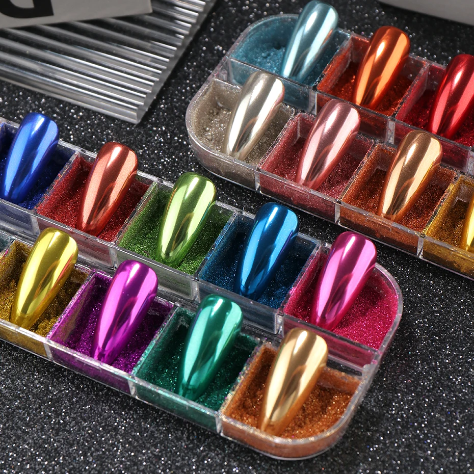 24 Farben Magischer Spiegel-Nagelglitzer Sommer Chrom Rosa Gold Silber Pigmentflocken Y2K Metallischer Effekt DIY Reibstaub – Detail 7