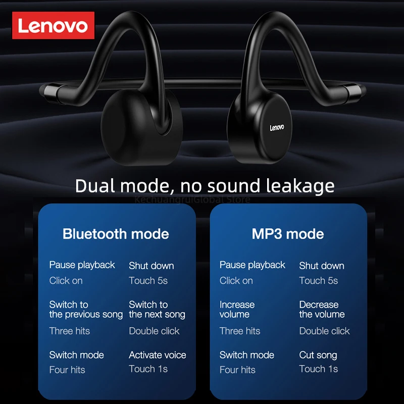 เดิม Lenovo X5 Ture Bone Conduction หูฟัง TWS IPX8กันน้ำหูฟังไร้สายบลูทูธชุดหูฟังสเตอริโอ Hifi