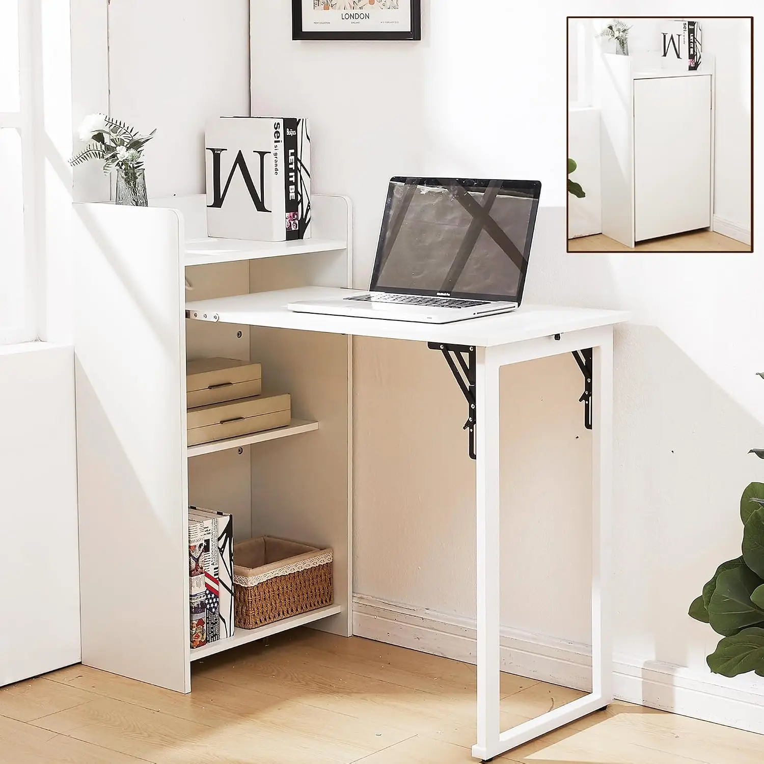 Fold Out Desk with Built-in Outlet & Storage for Small Space Home Office Bedroom, Customized