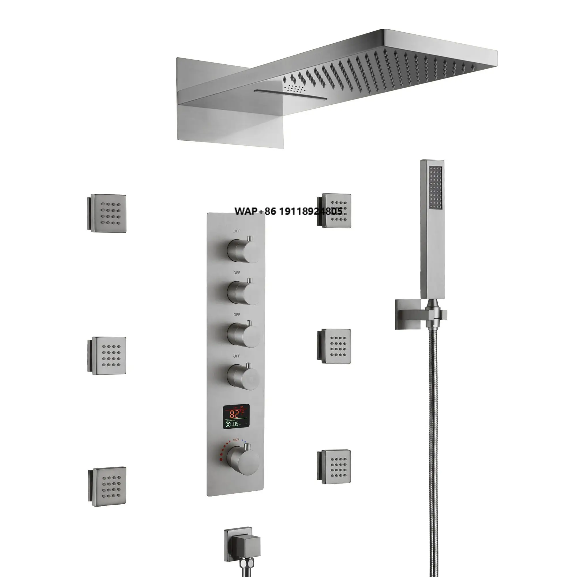 Ceiling Smart Bathroom Shower Set Brushed Nickel Shower Head and Hose Shower System Set With Music
