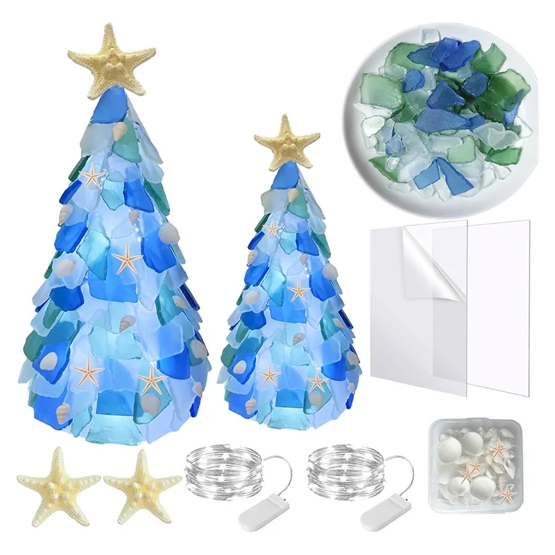 

A67M-Christmas Tree DIY Kit For DIY Crafts Components-Sea Glass Pieces, Christmas Tree Lights Lamp& Ornament