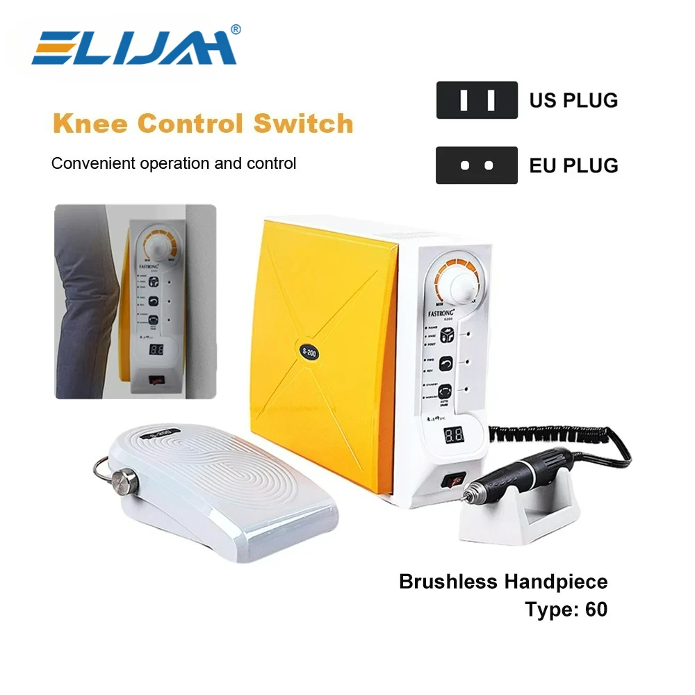 

ELIJAH 60000RPM Dental Lab Brushless Micromotor with Knee Control FASTRONG S200 High Speed Polishing Machine Dentistry Tools