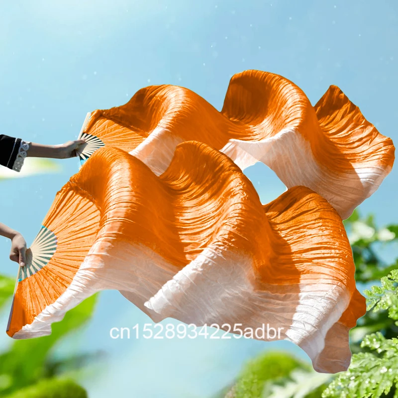 100% Puur Natuurlijke Zijde Fan Sluiers voor Vrouwen Buikdans Prestaties Fan 1 Paar Hot Verkoop Buikdans Gradiëntkleur Zijde Fans