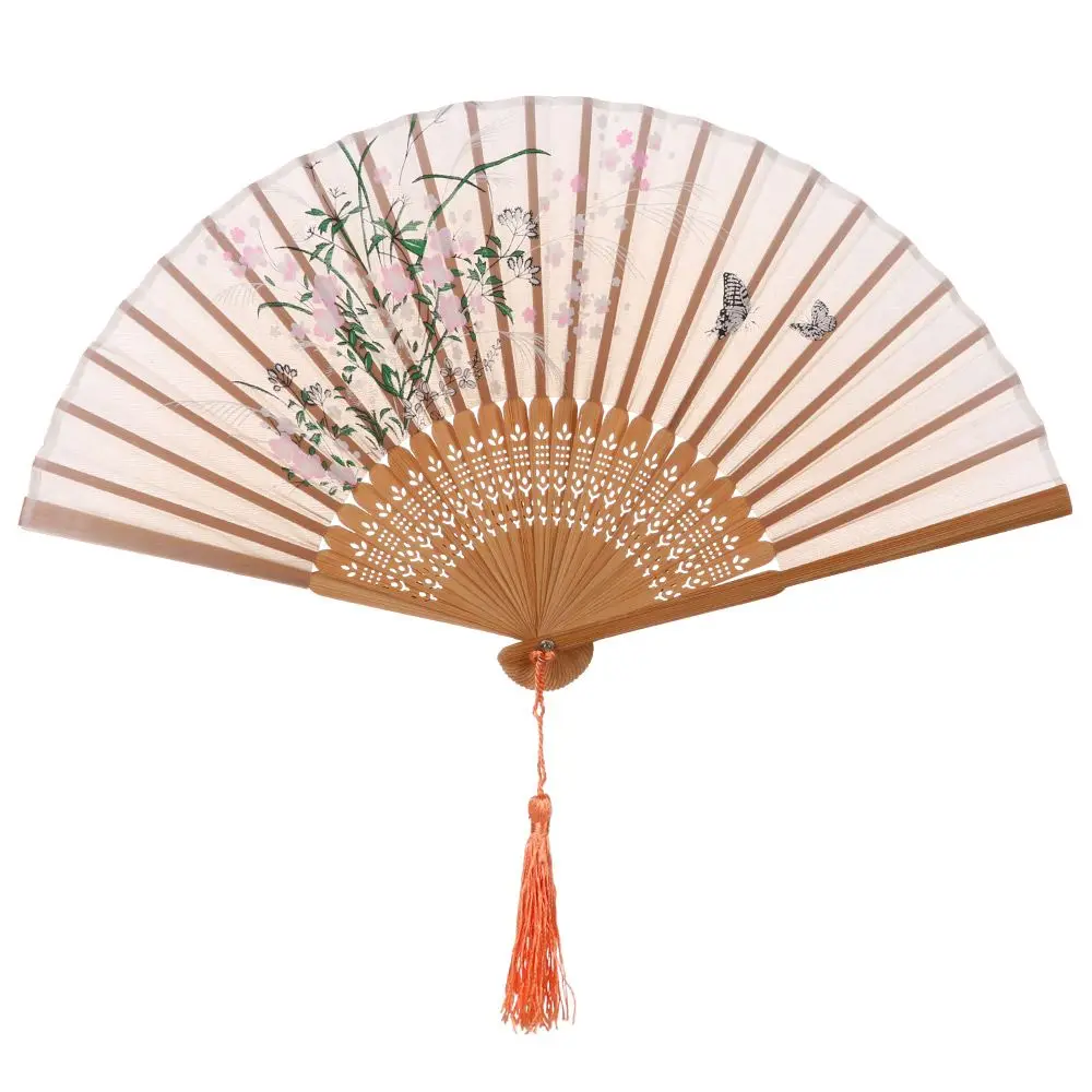 Bambus chinesische japanische Falt fächer bunte Quaste elegante weibliche Fan Vintage-Stil Falt fächer Seide Hand fächer