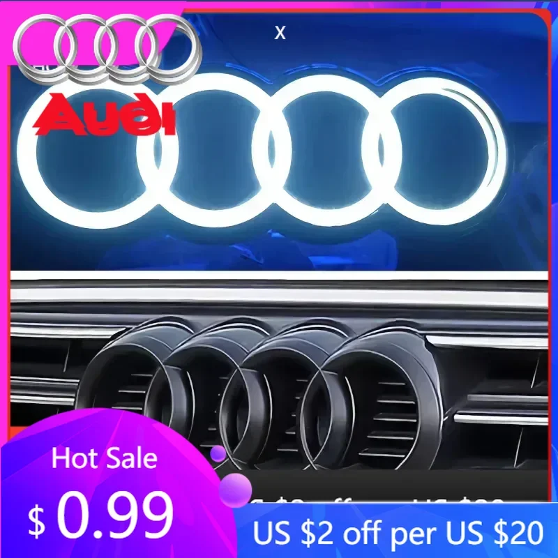 

Светодиодные накладки на решетку радиатора для Audi, статическое освещение, черно-серебристый, с логотипом AUDI, для Audi A3 A4 A5 A6 A7 A8