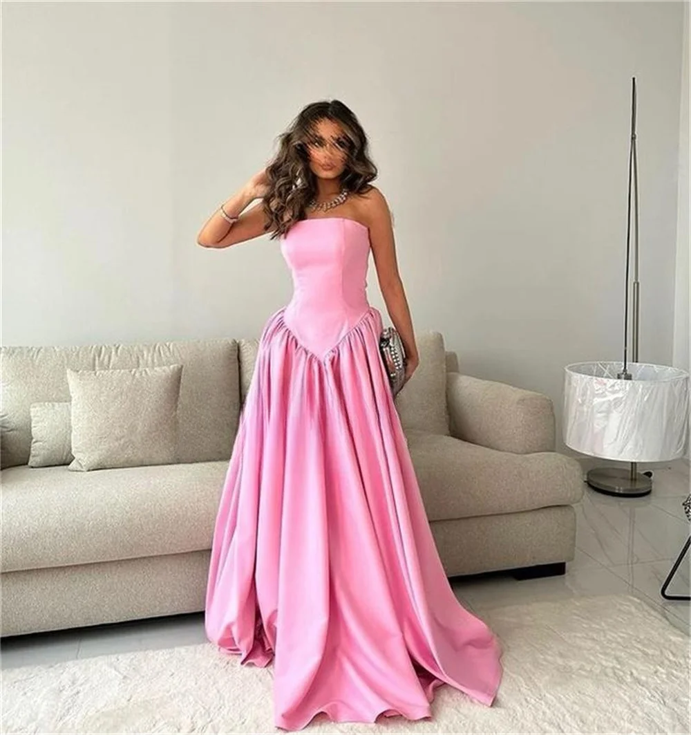 Amanda Strapless A-line Vestidos De Noche Sexy Satin Evening Dress Simple A-line Prom Dress 2023 Sleeveless فساتين مناسبة رسمية