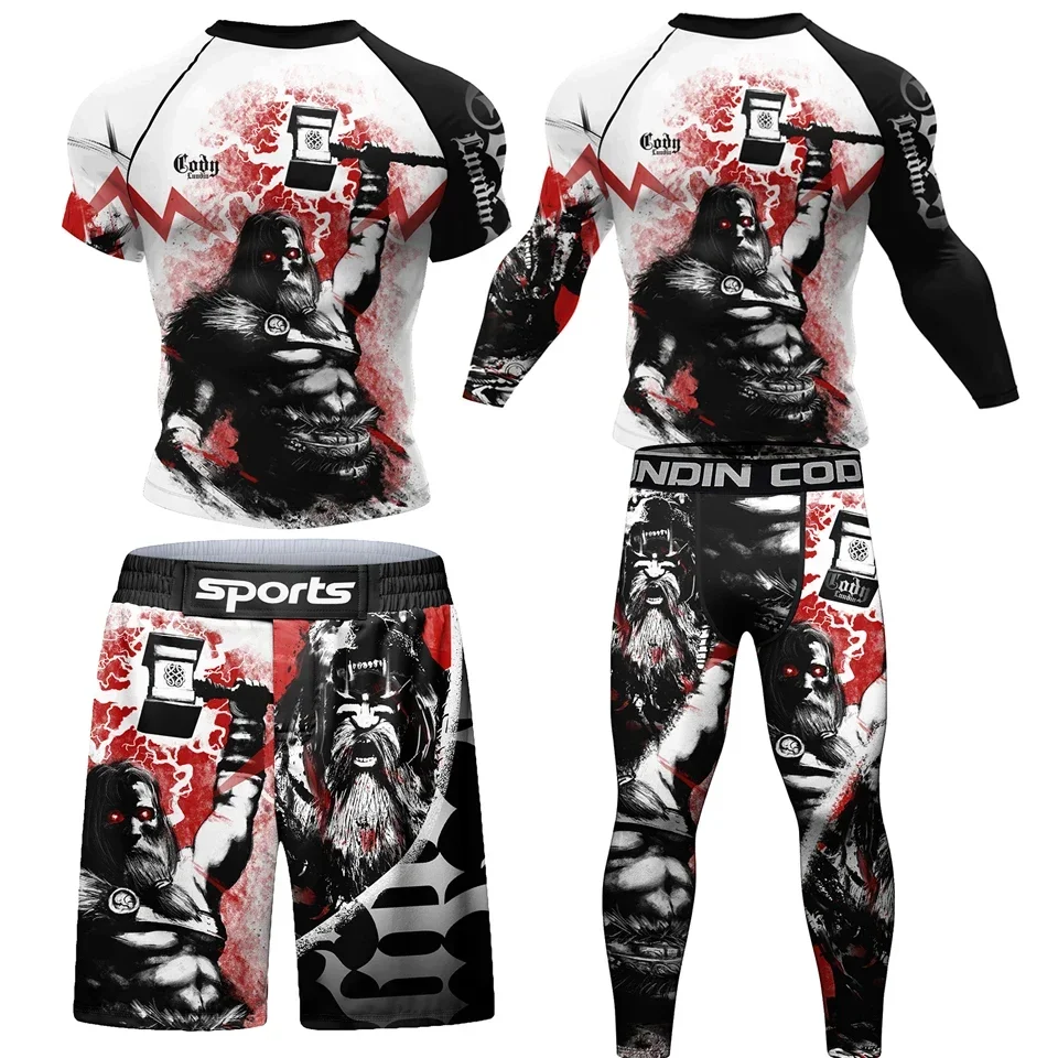 

Men Compression Sweat Suit Muay Thai Boxing Sportswear MMA BJJ Rashguard T Shirt+Pant Set Running Tracksuit Fitness Gym Clothing