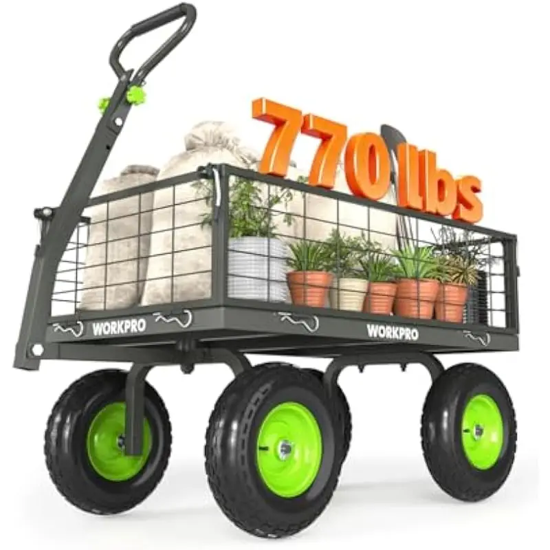 Extra Large 2-in-1 Utility Wagon with Collapsible Sides and Flatbed Mode • 770 lb Steel Frame • 180° Adjustable Tow Handle • 270