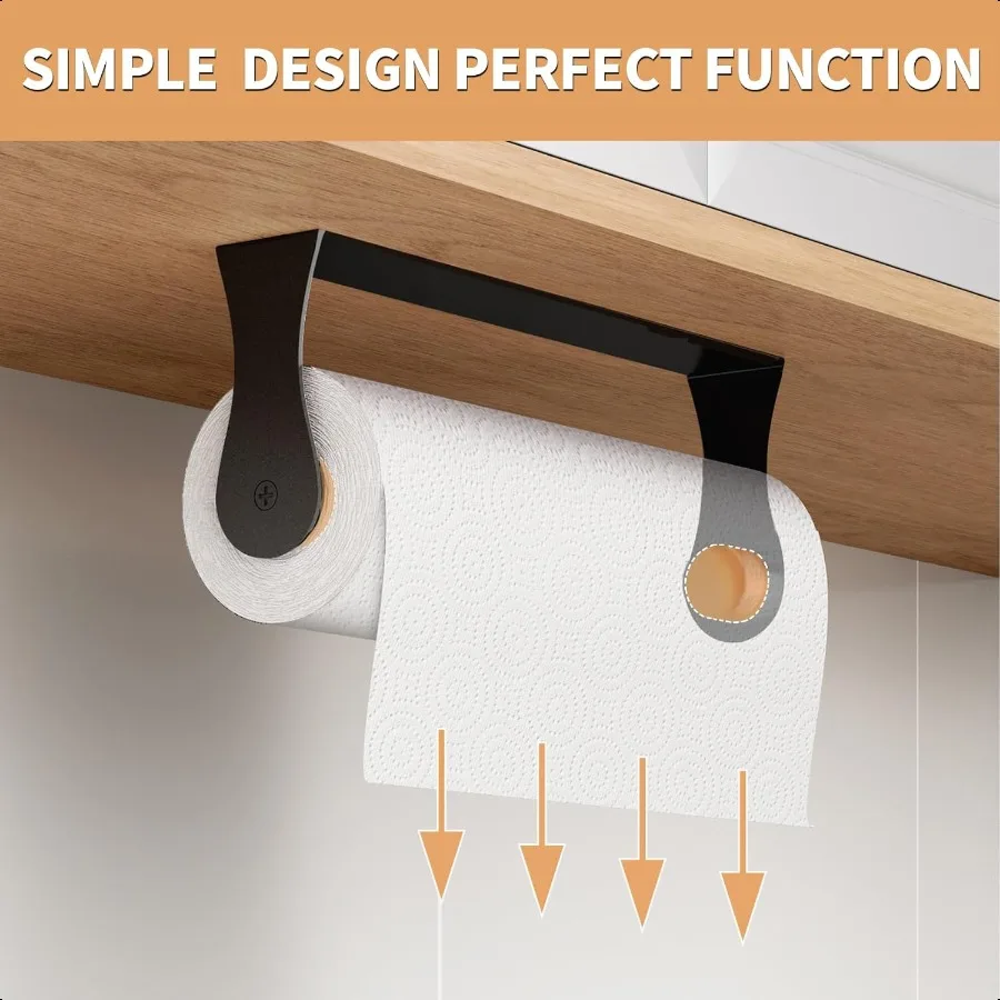 Paper Towel Holder Under Cabinet Stainl Steel Wall Mount Black Adhesive Paper Roll Holder for Kitchen and Bathroom