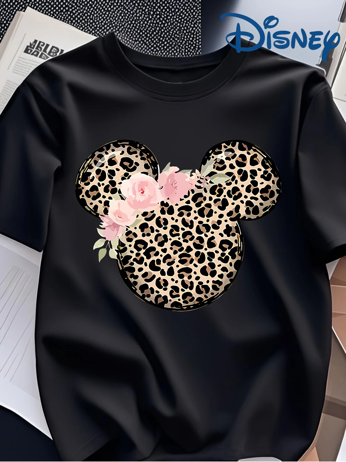 تي شيرت نسائي رسمي من Disney ميني ماوس مستوحى من آذان ميكي وفيونكة على طراز تي شيرت من القطن الخالص بلوزة فضفاضة ناعمة ومريحة #3