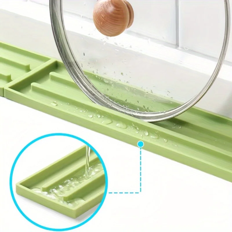 Tapa de olla de cocina, soporte organizador de espátula, almohadilla de drenaje de fregadero de silicona, escurridor de botellas, estante de soporte, bandeja antideslizante de hendidura estrecha