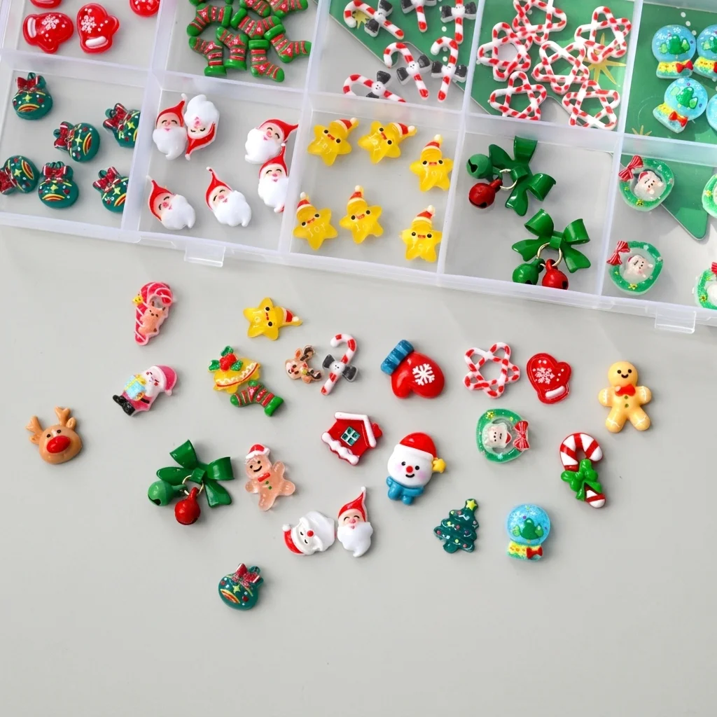 1 Pudełko Mieszanych Ozdób 3D  – Nail Art Xmas recenzja i cena