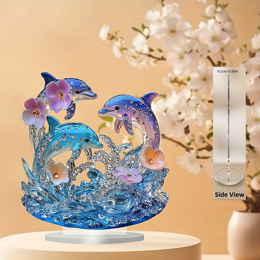 2D Flat, 2D Plane - [2D Plane] 2D Plane, 1 Classic Bohemian Style Acrylic Dolphin Triple Desktop Ornament, Multi-functional 2D P